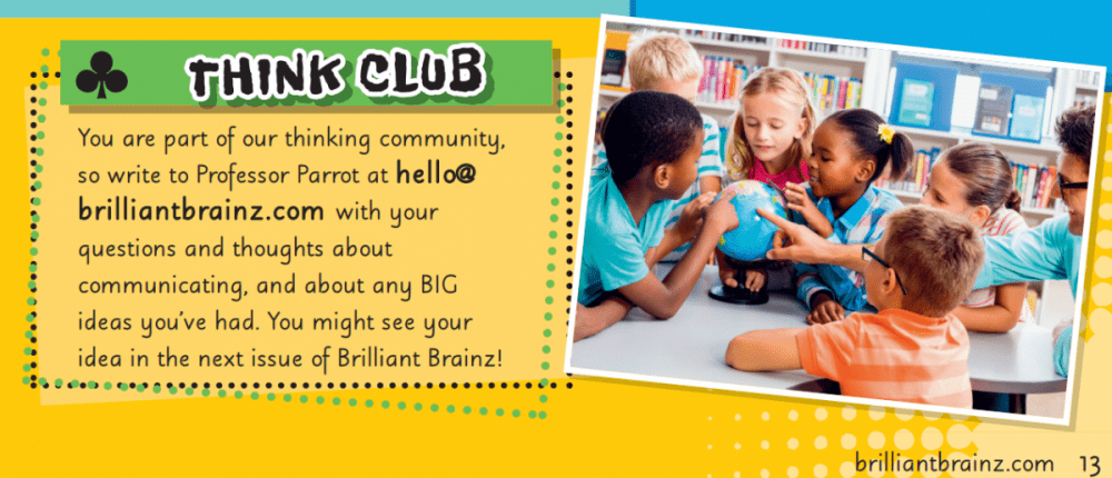 Think Club in Brilliant Brainz magazine for bright children