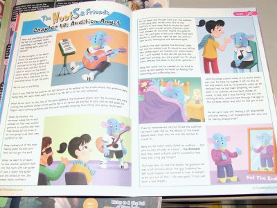 Music stories and features in educational magazine for childrens ages 6 though 8-10-12 years old.